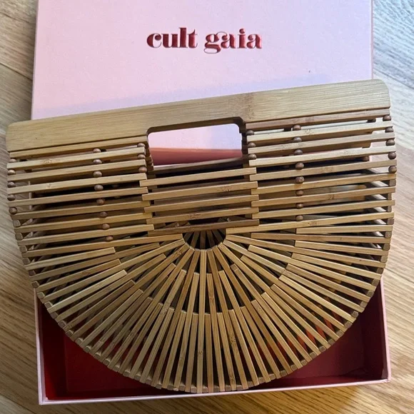 Cult Gaia Tan Bamboo Ark Bag size Small Semi-Circle Top Handle - Picture 1 of 5